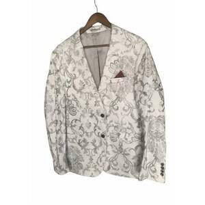NEW MIZUMI COUTURE men’s embroidered sport blazer in off white/grey
